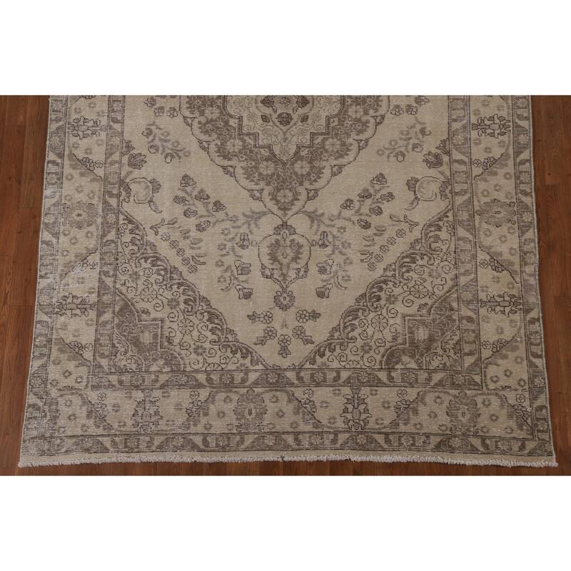 Traditional Distressed Tabriz Persian Vintage Rug Handmade Wool Carpet - 6'3" x 9'8"