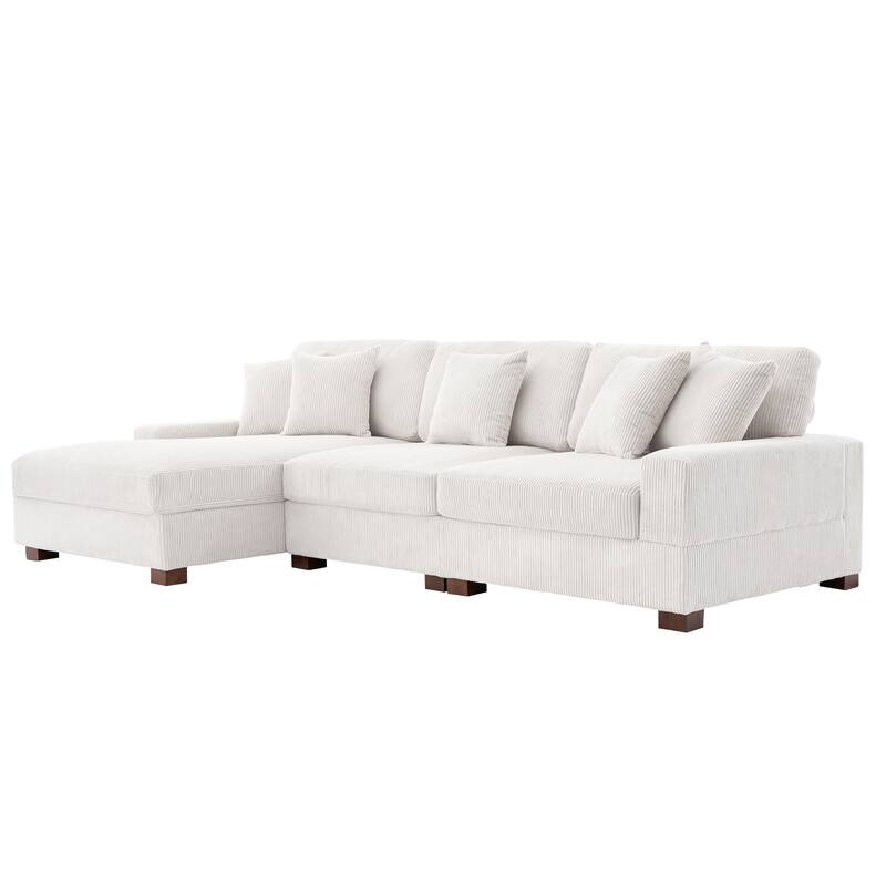118" W Corduroy L-shape Modular Sectional Sofa with Pillows
