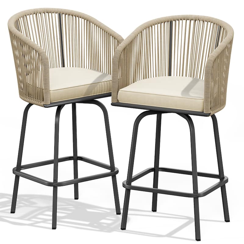 44.2" Patio Woven Swivel Bar Stools Set of 4 Bar Chair - 21.7"L x 19.7"W x 44.1"H - Set of 4 - Beige