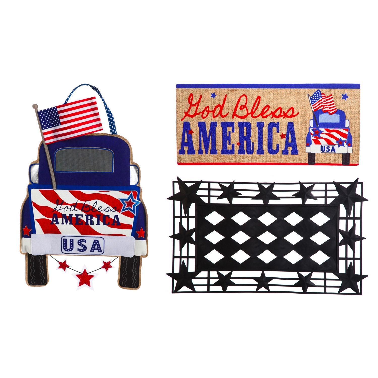 Patriotic Door Décor and Sassafras Mat Set (2DHB1145 20059 431303BL 43BM008) - Multi-Color
