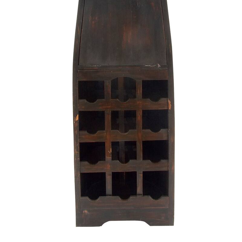 Brown Wood 12 Bottle and 2 Shelf Boat Standing Wine Rack with Foldable Tray