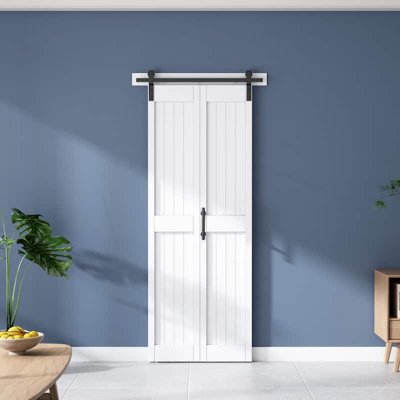 Sanding 24in./28in./30in./36in./44in./48in.x 84in. MDF Bi-Fold Barn Door with Hardware Kit ,Covered with Water-Proof PVC Surface