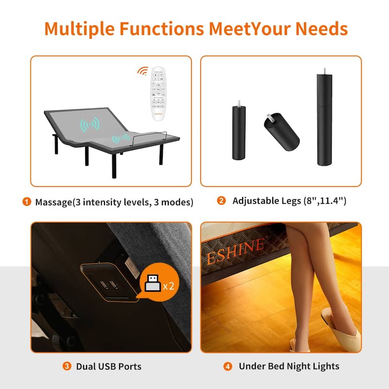ESHINE Adjustable Bed Frame, with Massage