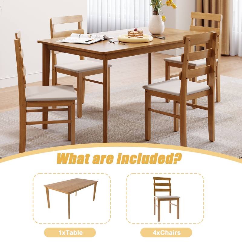 5-Piece Wood Dining Table Set with Upholstered Chairs, Kitchen Table Set with Spacious Tabletop for Dining Room