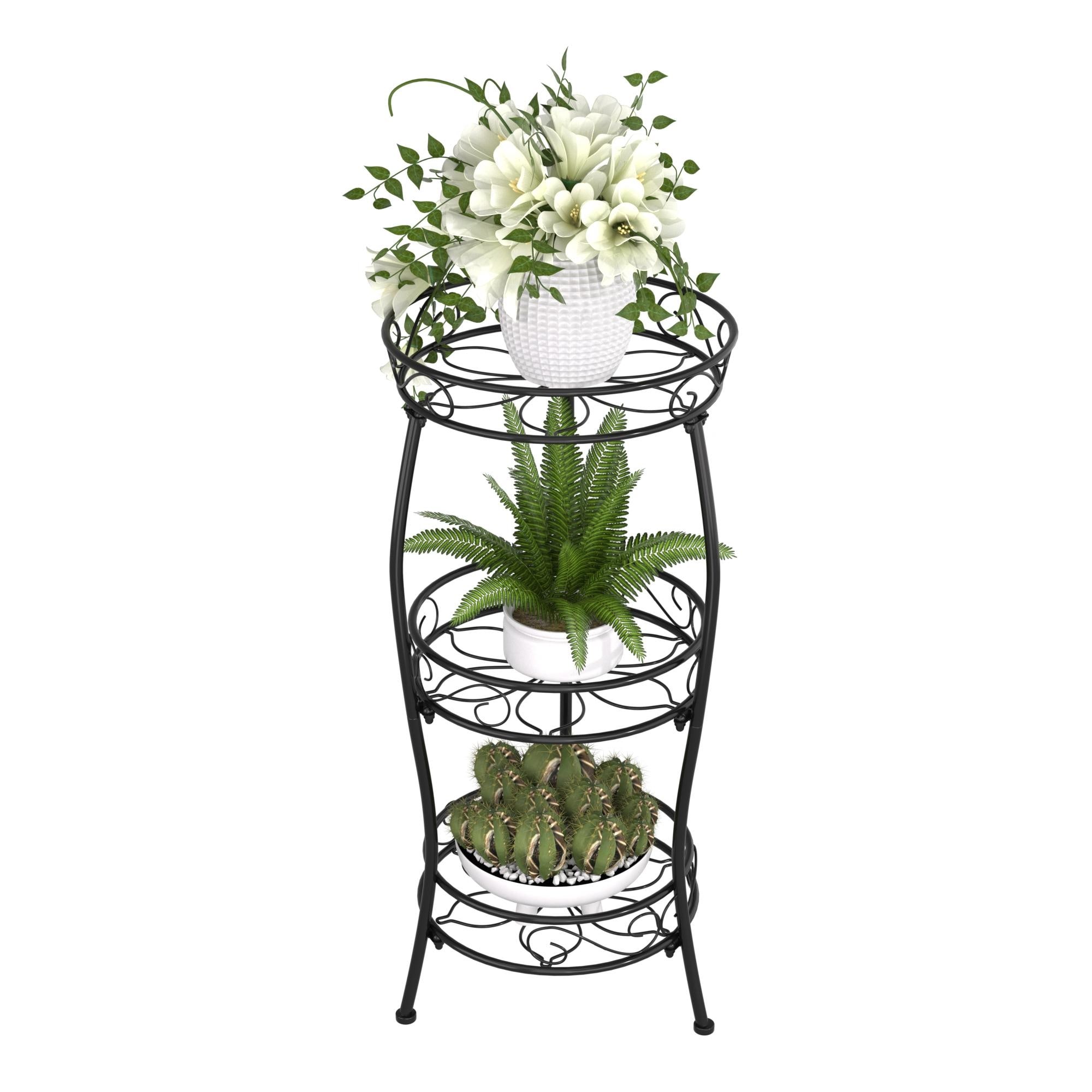 Javlergo Black 3 Tier Metal Plant Stand for Indoor Outdoor Tall Round Plant Stand with Three Legs for Living Room Balcony