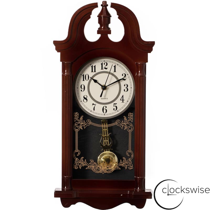Clockswise Vintage Grandfather Wood-Looking Plastic Pendulum Decorative Battery-Operated Wall Clock Brown, for Home Decor