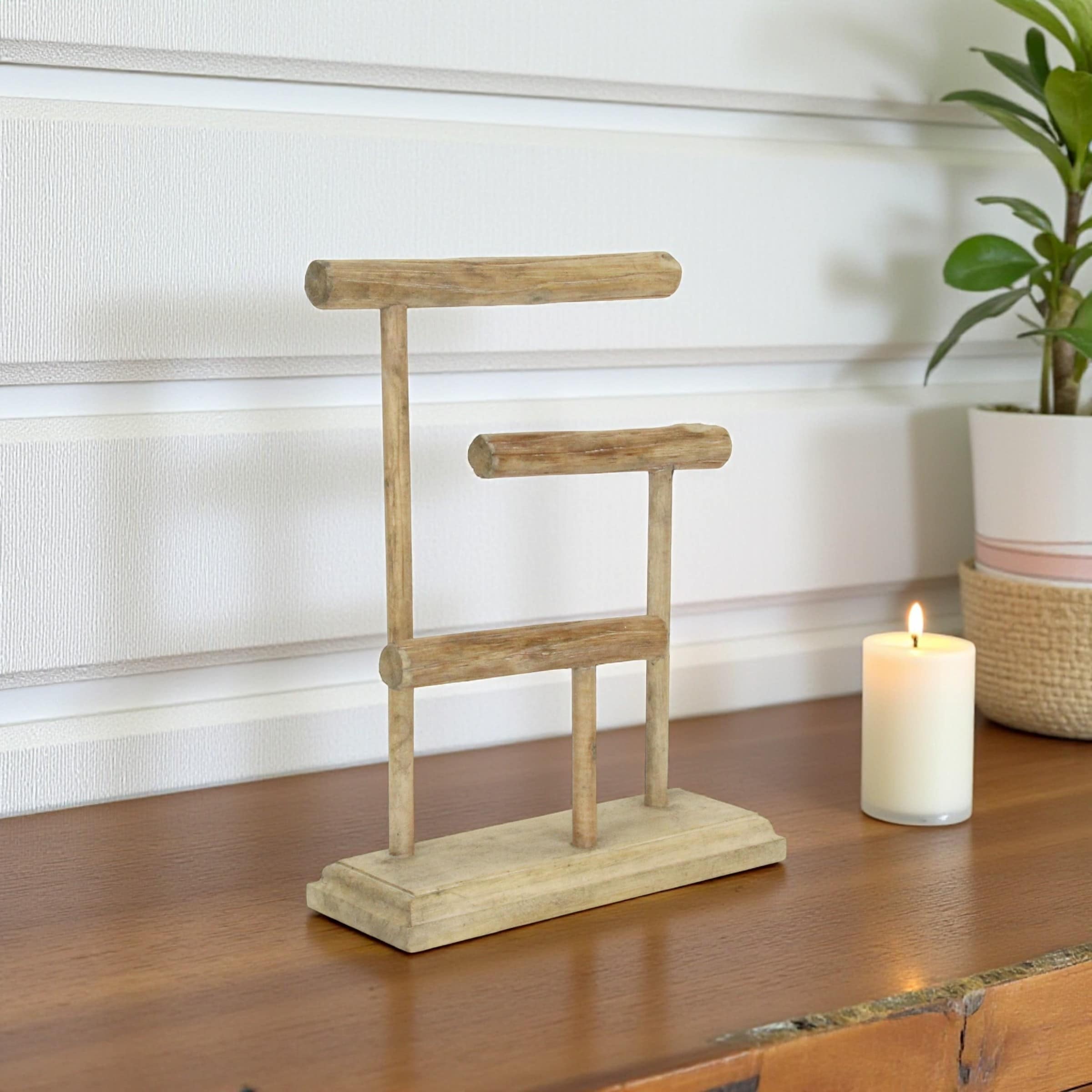 HomeRoots 14" Brown Drift Wood Three Tier Decorative Jewelry Holder - 11.00 in. x 14.25 in. x 4.00 in.