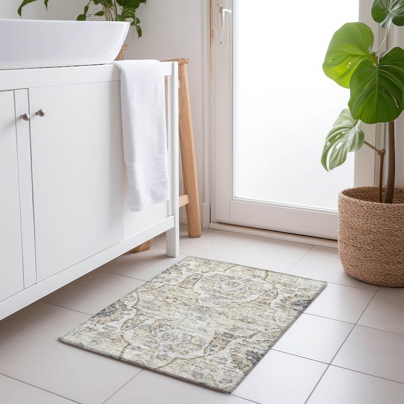 Premium Washable Super Soft Traditional Damask Mayfield Rug - Linen - 1' 8" x 2' 6" - Rectangle