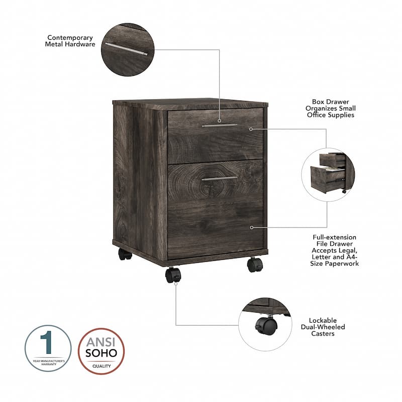 Key West 60W L Shaped Desk with Mobile File Cabinet by Bush Furniture