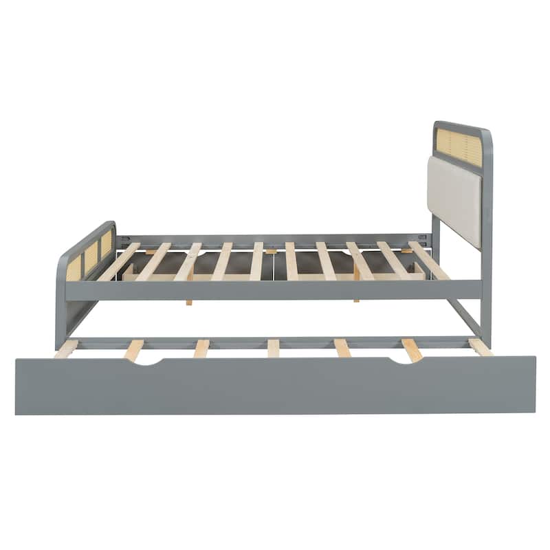 Modern Queen Size Bed with Trundle and Drawers