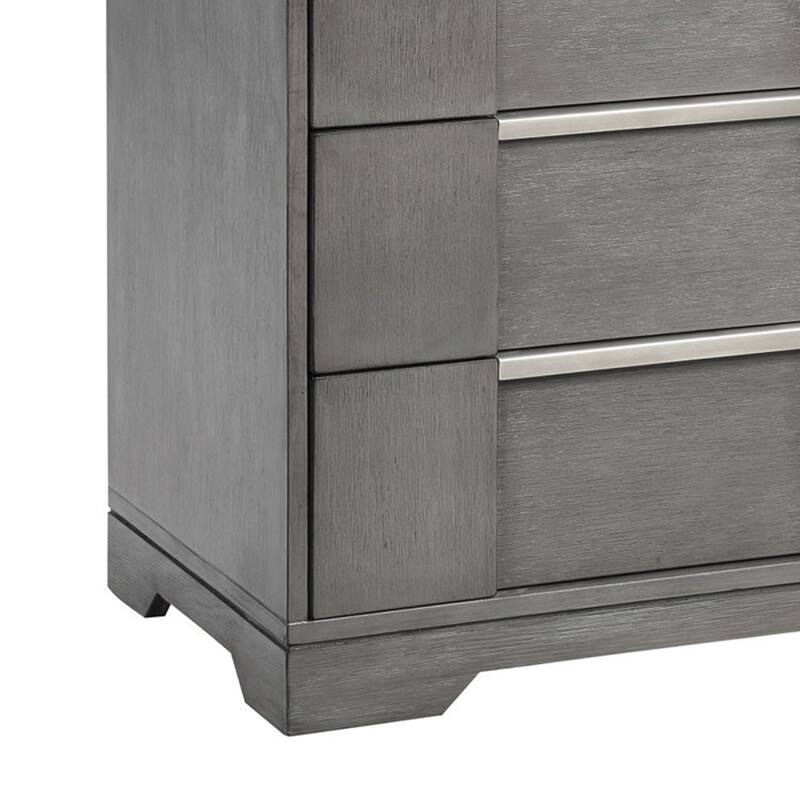 Levice Nightstand with 3 Drawers, Dovetail Built Gray Solid Wood