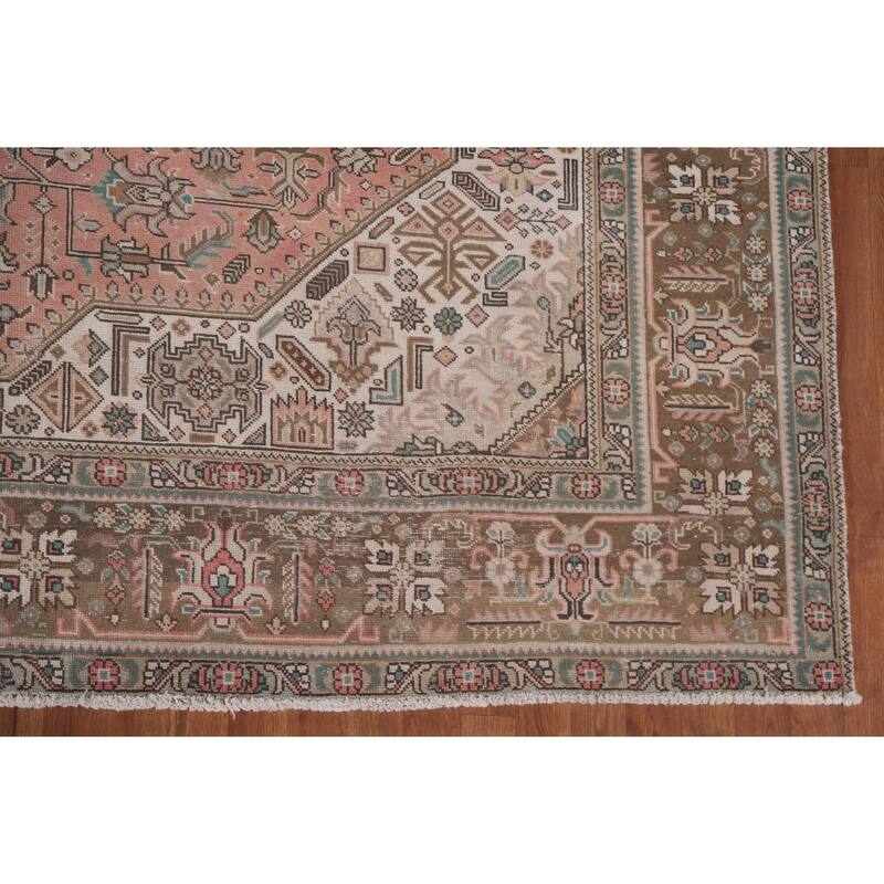 Hand Knotted Oriental 100% Wool Carpet Traditional Medallion Pink Tabriz Area Rug - 12' 5'' X 9' 9''