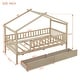 preview thumbnail 3 of 8, Twin Size Wooden House Bed, Platform Bed Frame with 2 Storage Drawers & Roof Design, for Kids, Girls, Boy, Teens, Natural