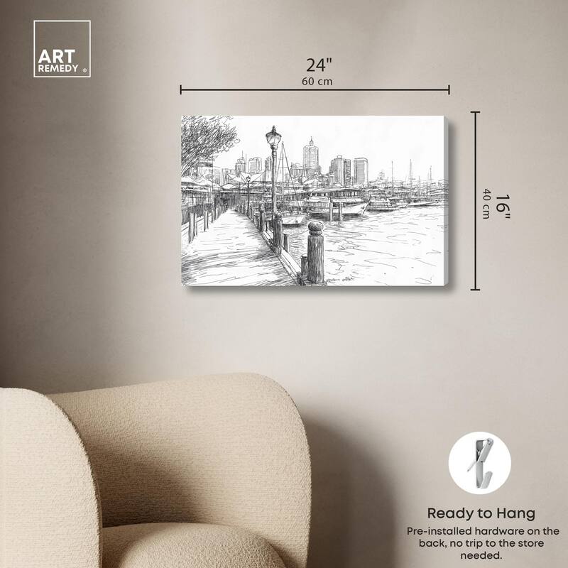 Harbour City Ink Canvas by Art Remedy, Gallery Wrapped