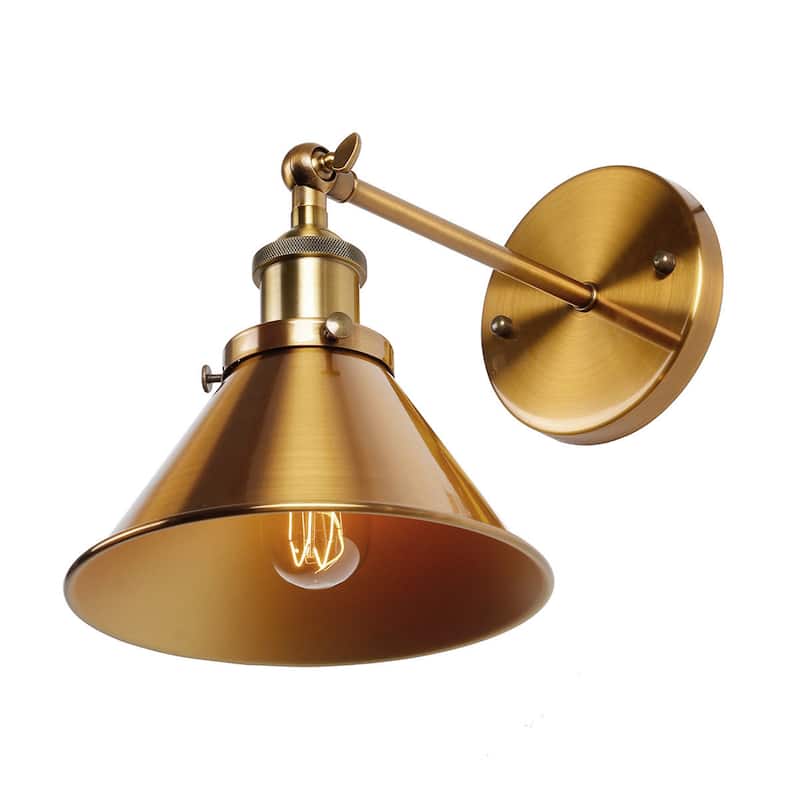 Brass Wall Sconce with Metal Cone Shade