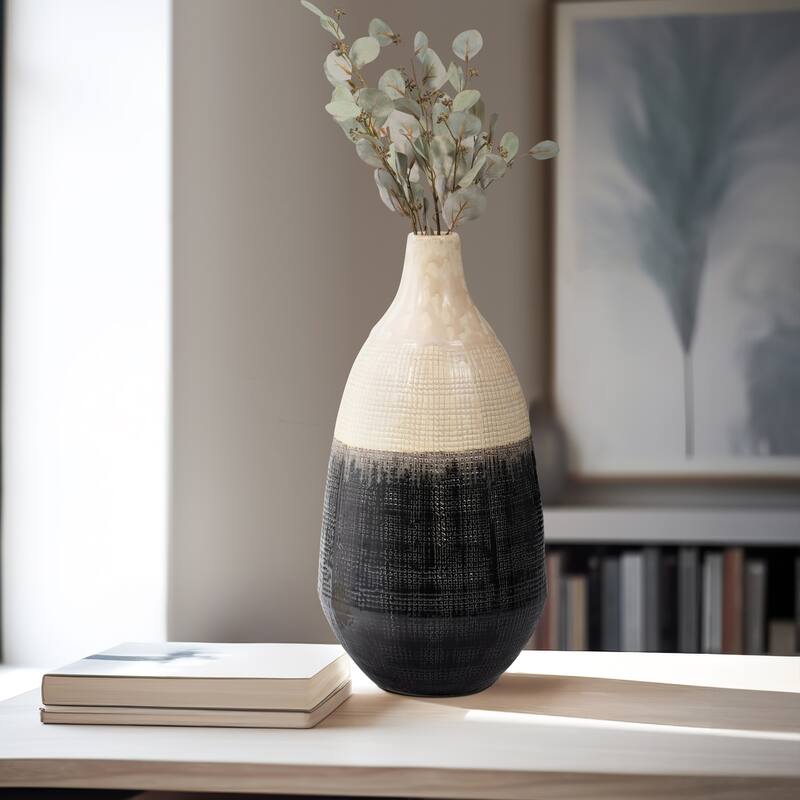 Sagebrook Home Alondra Unique Stoneware Vase with Lid, White, Novelty, Two-tone, Enrich Your Home Decor