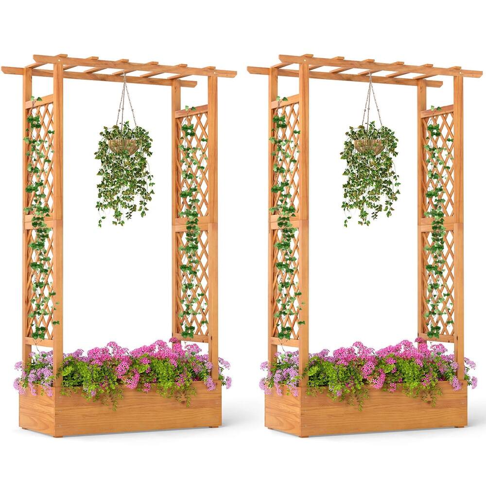 Costway 1/2 PCS 70” Wooden Raised Garden Bed with Lattice Trellis,