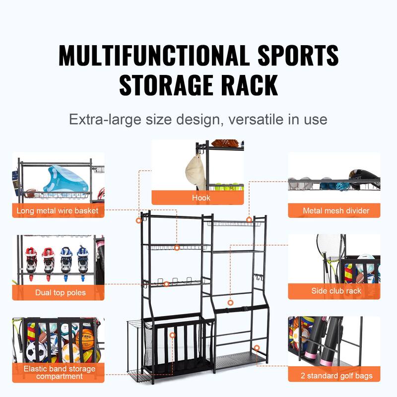 Golf Storage Garage Organizer Outdoor Sport Gear and Toy Storage with Baskets & Hooks