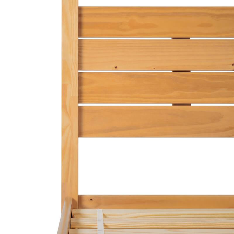 Bohemian Style Queen Canopy Bed, Solid Pine with Slatted Headboard