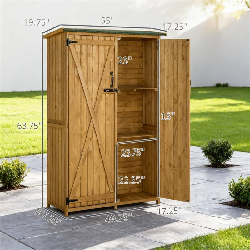Outdoor Storage Cabinet Wooden Shed with Waterproof Asphalt Rood, Lockable Doors