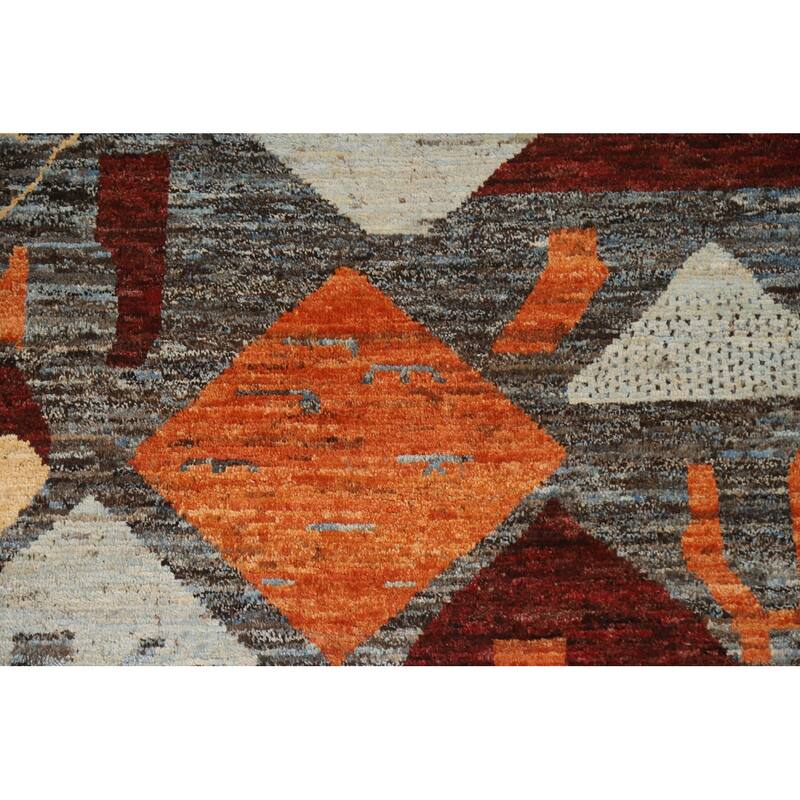 Hand Knotted Oriental 100% Wool Carpet Modern Tribal Greys & Charcoal Moroccan Area Rug - 10' 0'' X 6' 11''