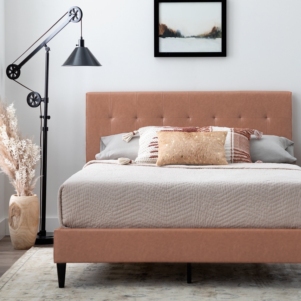 Faux leather twin online platform bed