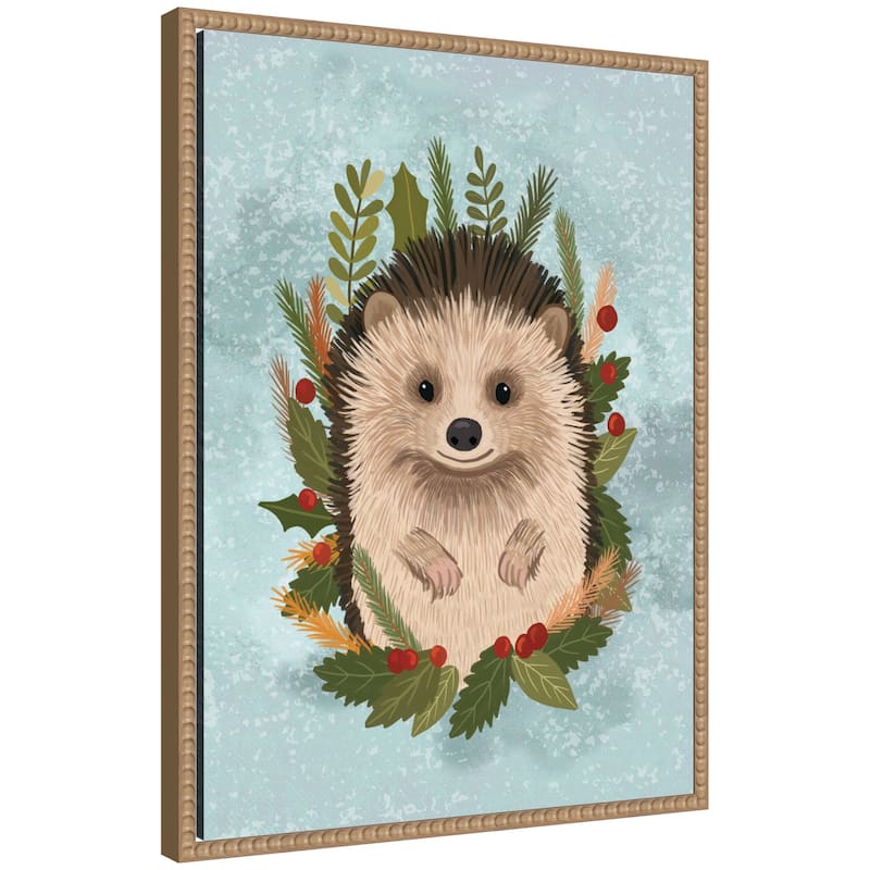 Kate and Laurel Sylvie Beaded Christmas Hedgehog Framed Canvas by Mia Charro - Brown