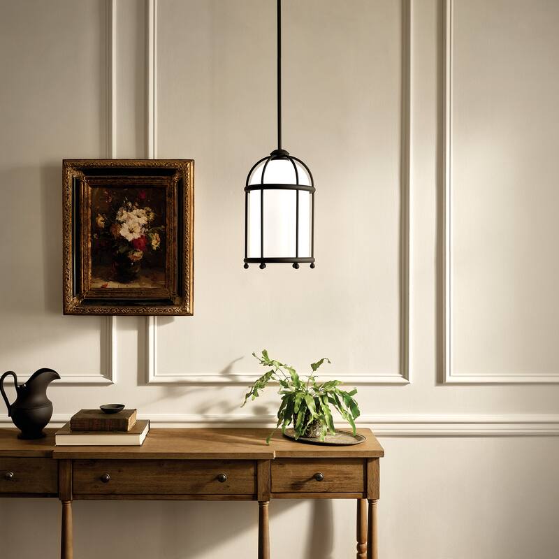 Kichler Lighting Topiary 10 inch 1-Light Pendant Textured Black with Opal Glass