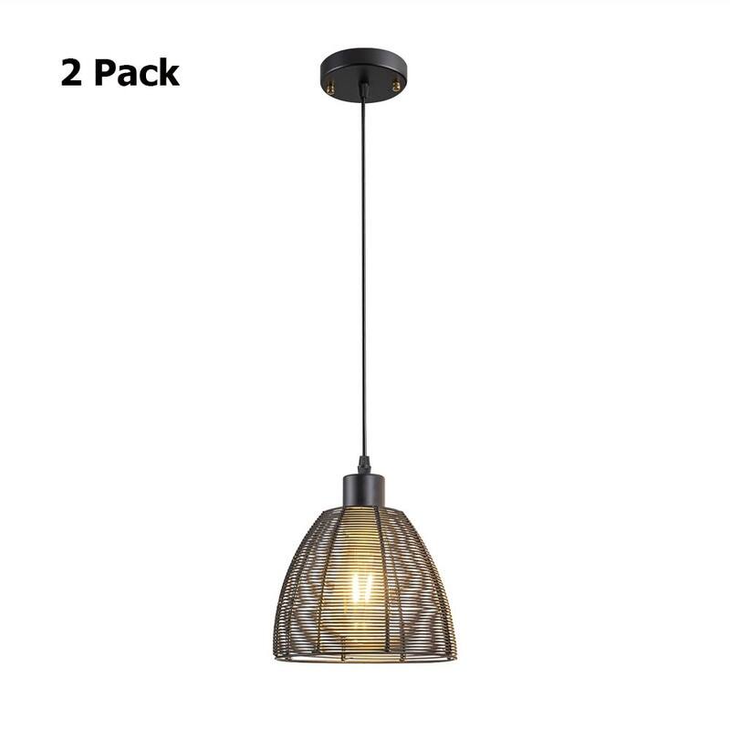 2 Pack hanging lights black battery powered metal pendant lights