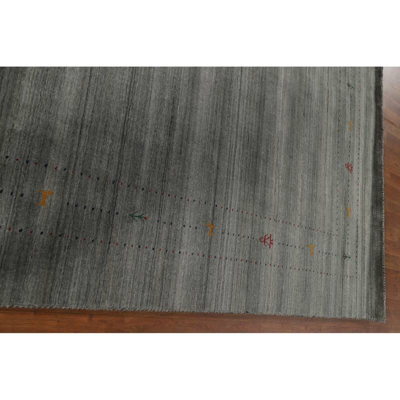 Grey Tribal Gabbeh Area Rug Hand-Knotted Wool Carpet - 8'2"x 9'9"