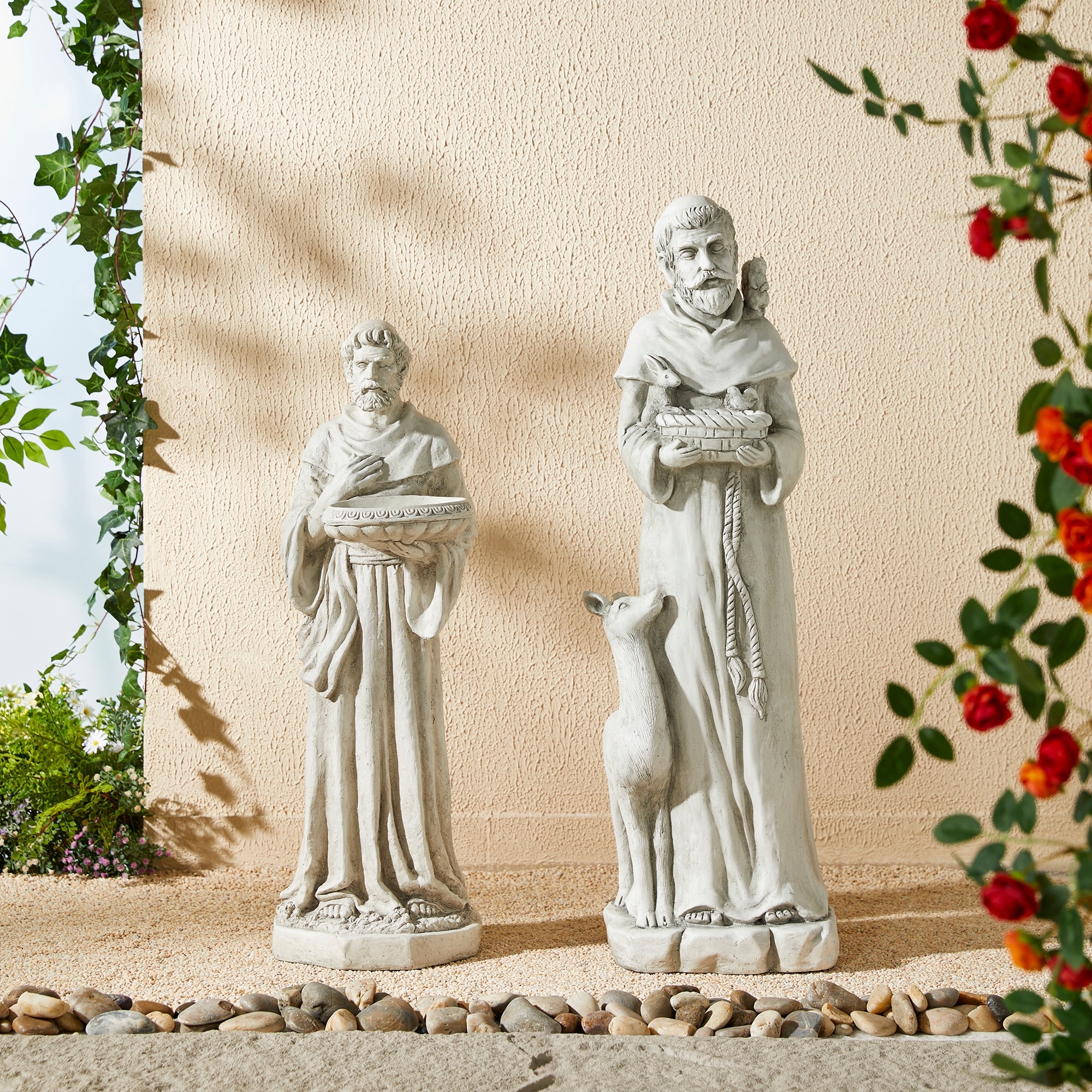 Glitzhome Vintage MgO Saint Francis Garden Statue Sculpture with