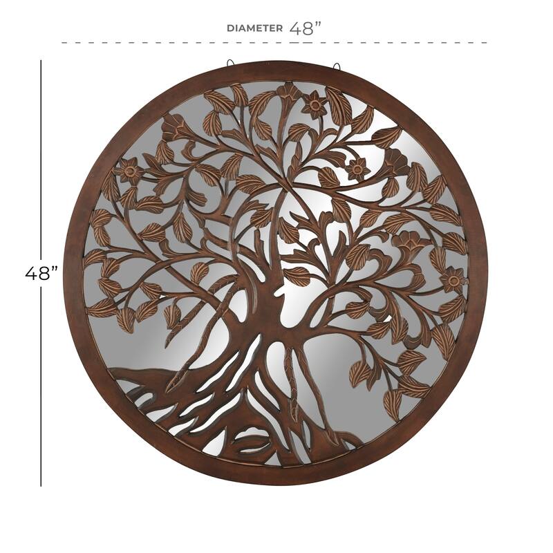 Brown Wood Handmade Mirrored Tree Home Wall Decor