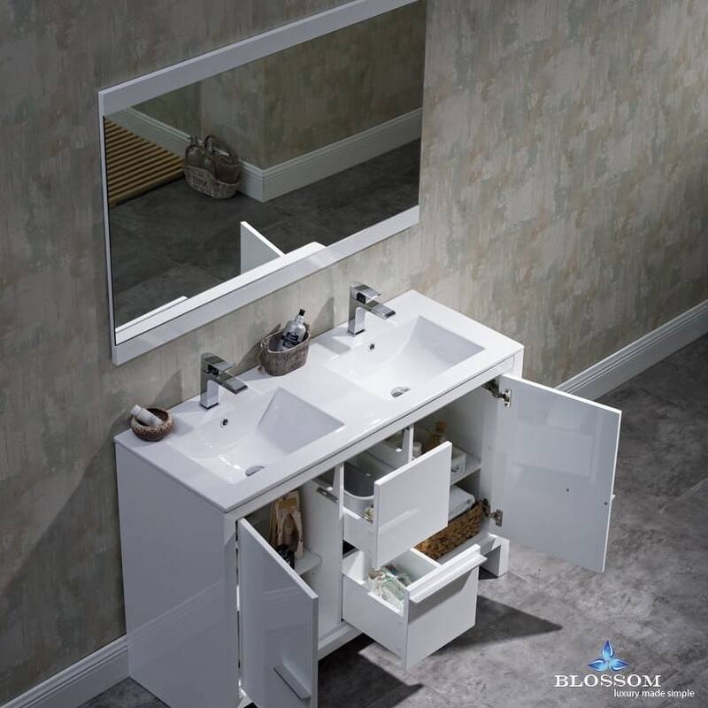 Blossom 48-Inch Double Bathroom Vanity Set with Ceramic Sinks & Mirror