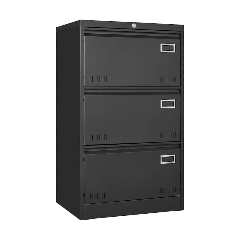 Metal Lateral 3 Drawer File Cabinet with Lock - Black