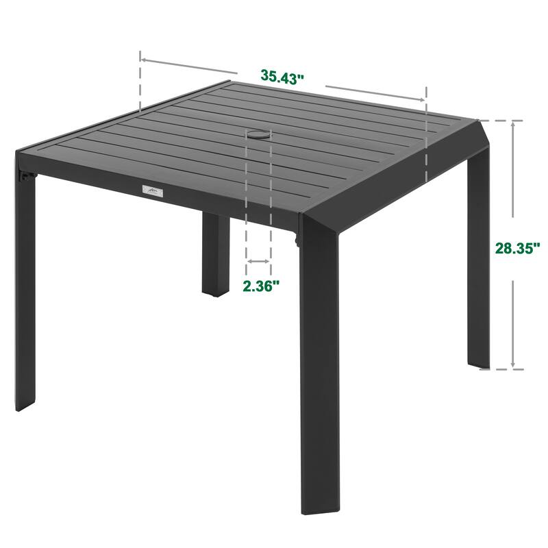 Outdoor Aluminum Dining Tabletop with Umbrella Hole, Black