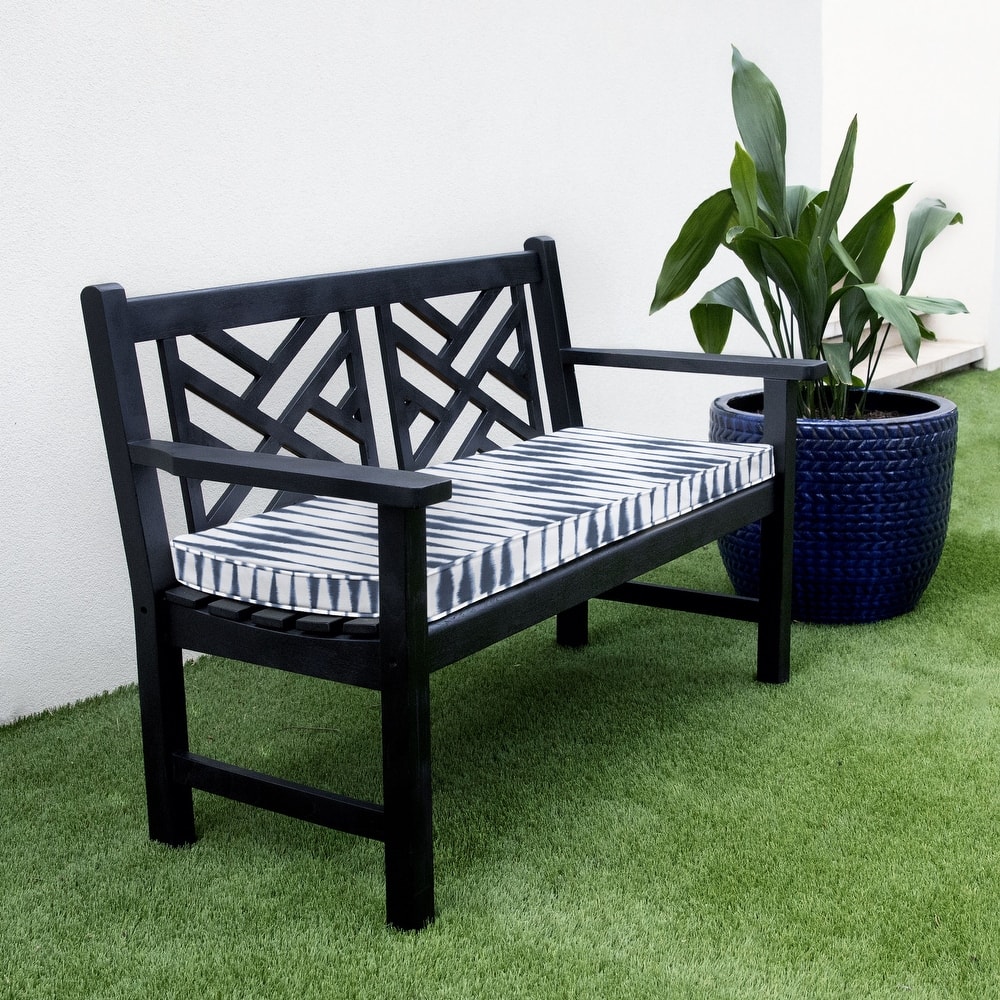 Sorra Home Blue and White Ikat Stripe Indoor/Outdoor Corded Bench Cushion