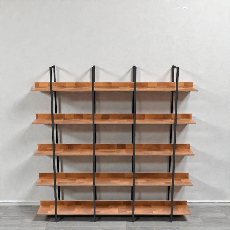 5 Tier Industrial Bookcase, Open Home Office Bookshelf with Metal Frame and MDF Shelves, Vintage Style