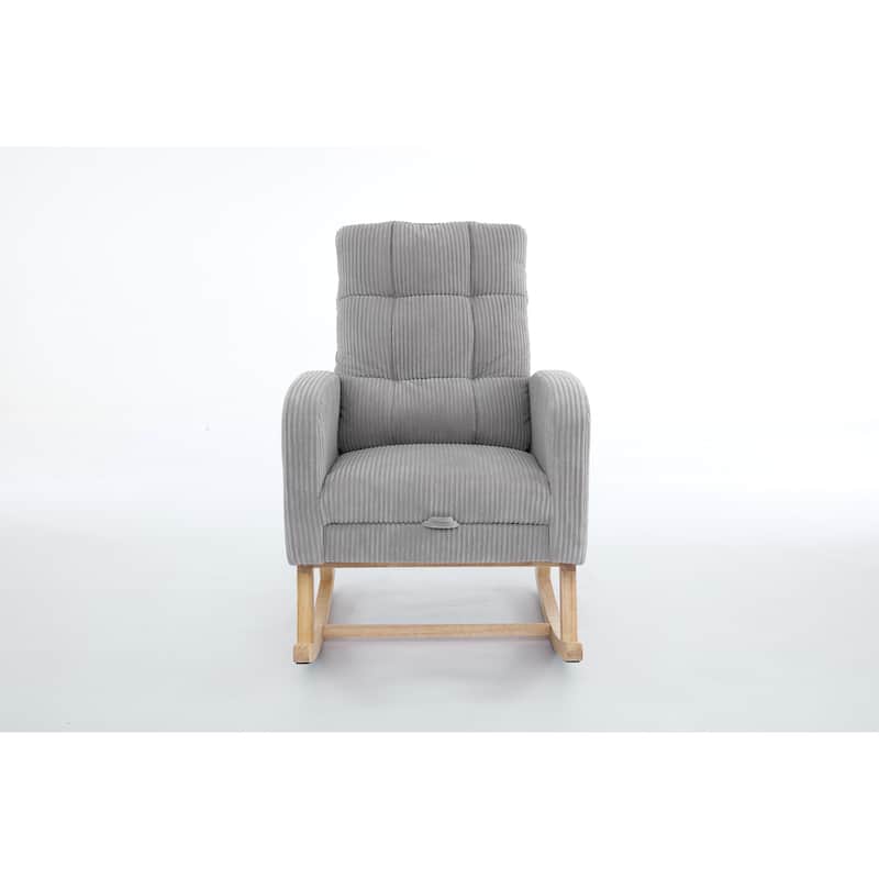 Accent Rocking Chair Rocking Chair with Solid Wood Legs, Upholstered Nursery Glider Rocker, Comfy Armchair with Side Pocket