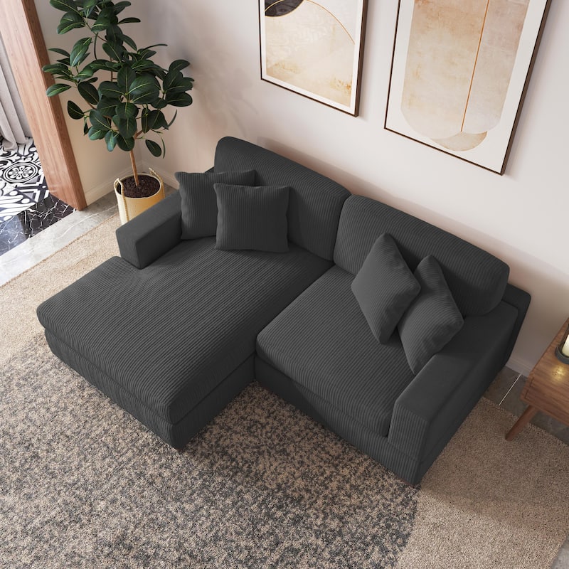 Modern L-Shaped Corduroy Modular Sectional Couch Sofa with Pillows