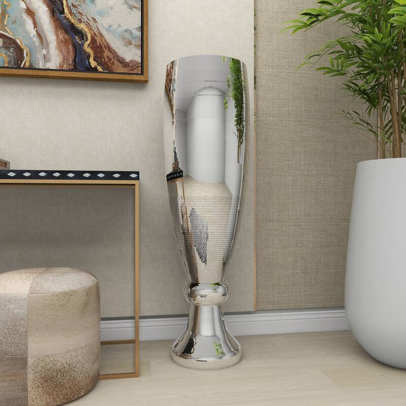 Silver Polystone Glam Vase with Mosaic Mirror Inlay