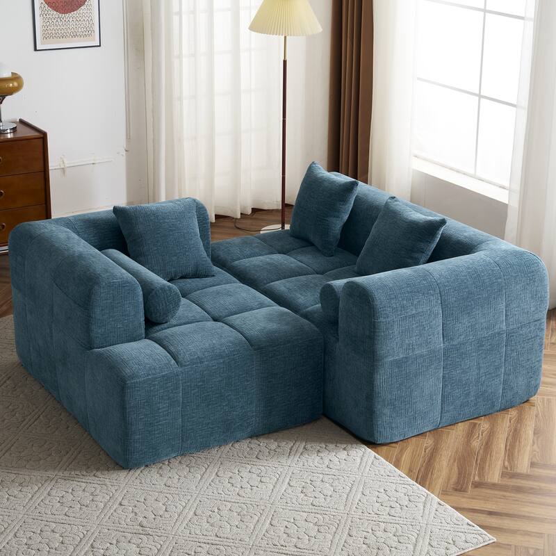 Full-Compressed Sectional Sofa with L-Shape Chaise, Modular 3 Seater Sectional Sofa, Upholstered Sofa with Side Pockets