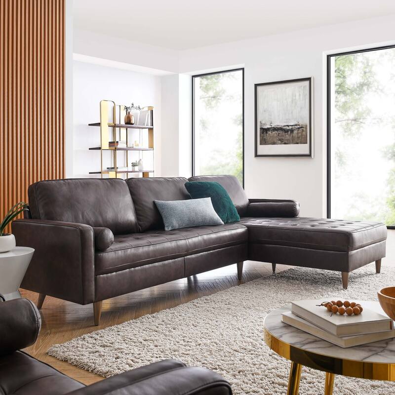 Valour 98" Leather Sectional Sofa - Brown