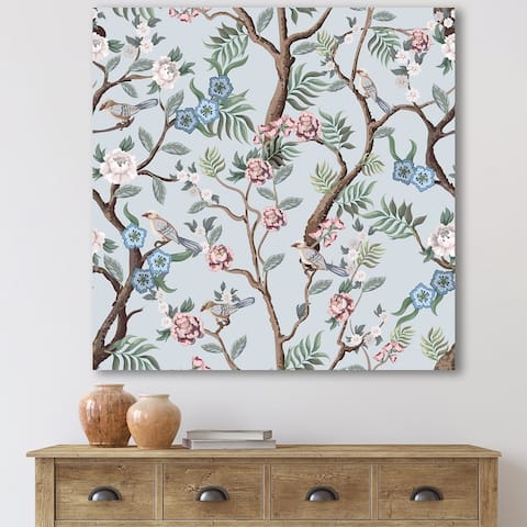 Designart 'Chinoiserie With Birds and Peonies X' Traditional Canvas Wall Art Print