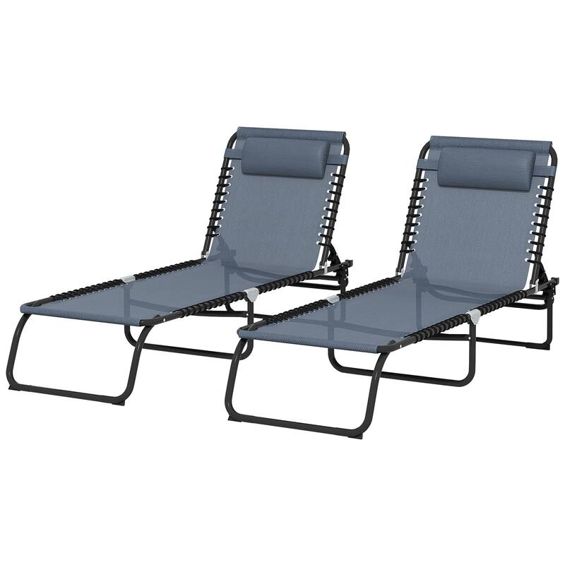 Foldable Outdoor Chaise Lounge Chair Patio Sun Tanning Chair with 4-Position Backrest and Headrest for Beach Yard