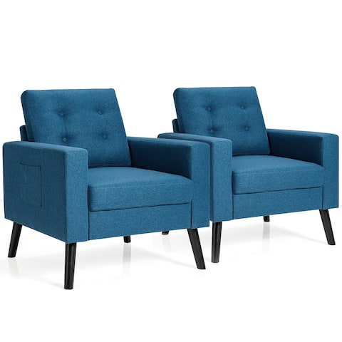 Costway Set of 2 Modern Tufted Accent Chair Linen Upholstered Armchair