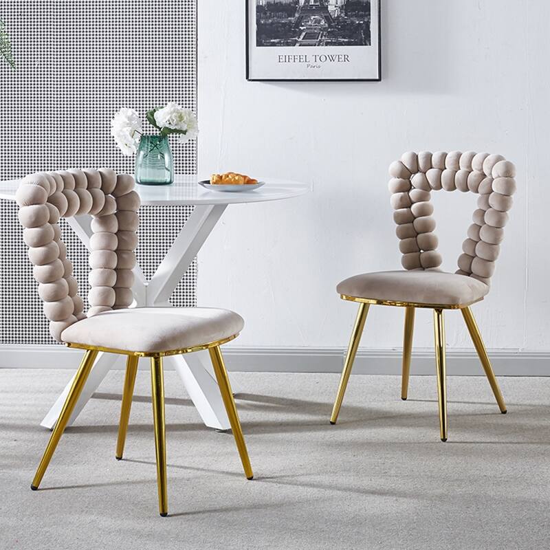 Modern Chair(Set Of 2 ) With Iron Tube Legs - White+Gold