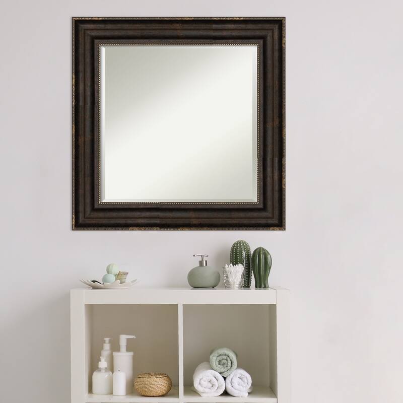 Beveled Bathroom Wall Mirror - Stately Bronze Frame - Stately Bronze