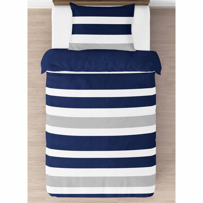 Sweet Jojo Designs Navy Blue and Gray Stripe 2-piece Twin Comforter Set