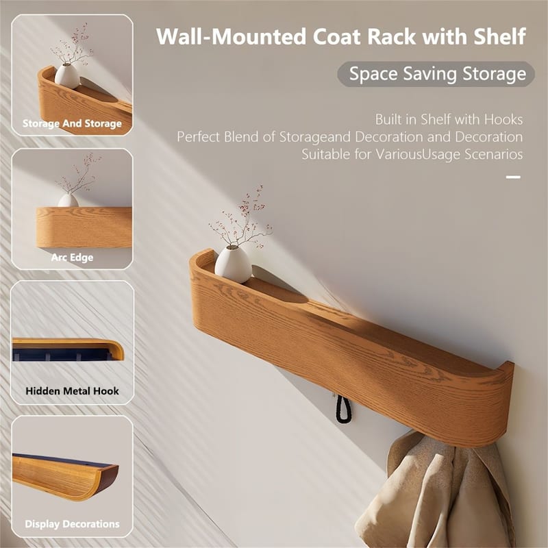 Solid Wood Wall-Mounted Coat Rack with Hooks