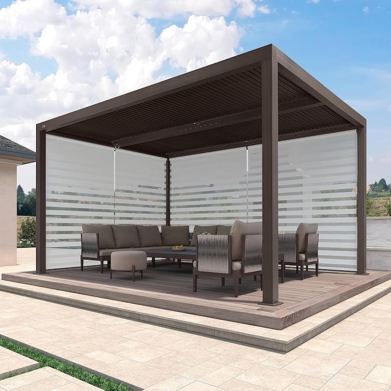 PURPLE LEAF Bronze Louvered Pergola with Adjustable Roof for Deck Backyard Garden Hardtop Gazebo